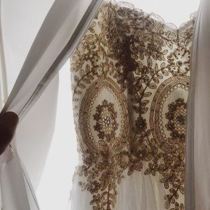 White and Gold Formal Prom Dress